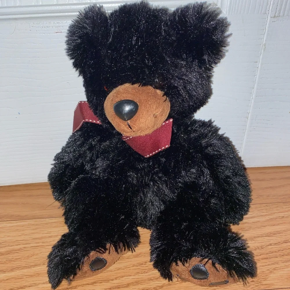 Aurora Black Bear “Benjamin” Plush With Brown Paws Bow Toy Stuffed Animal 11" - Picture 2 of 8